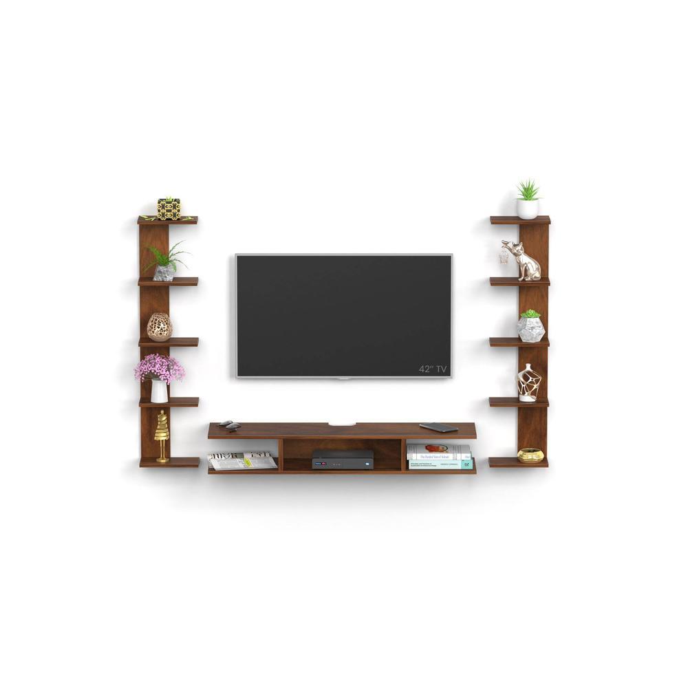 Estoye Engineering Wood Wall Mount TV Entertainment Unit Set Top Box Stand/TV Cabinet with Shelves for Books & Decor Display Unit Bed Living Room Upto 42 Inches (Brown Maple)