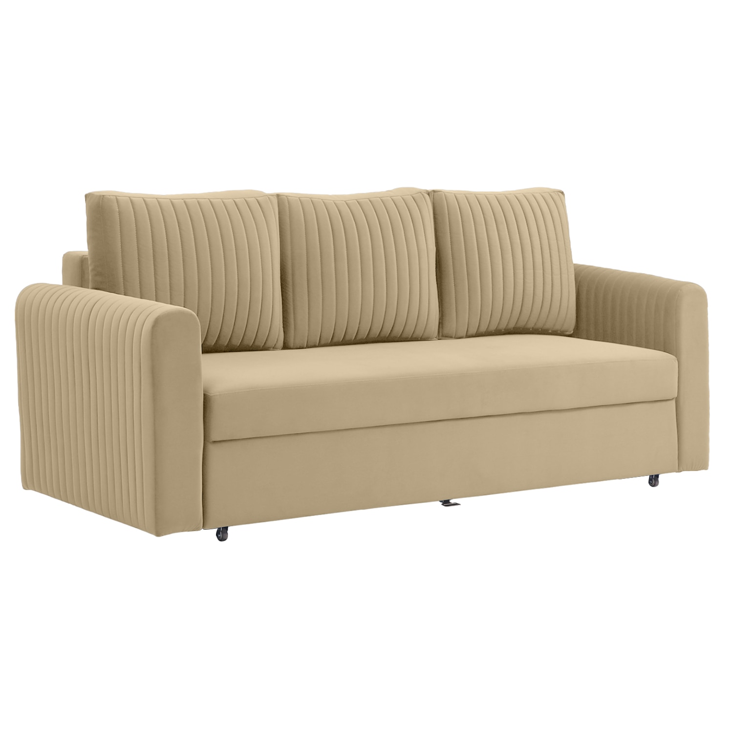 Melano 3 Seater Velvet Pull-Out Sofa Cum Bed in Beige colour