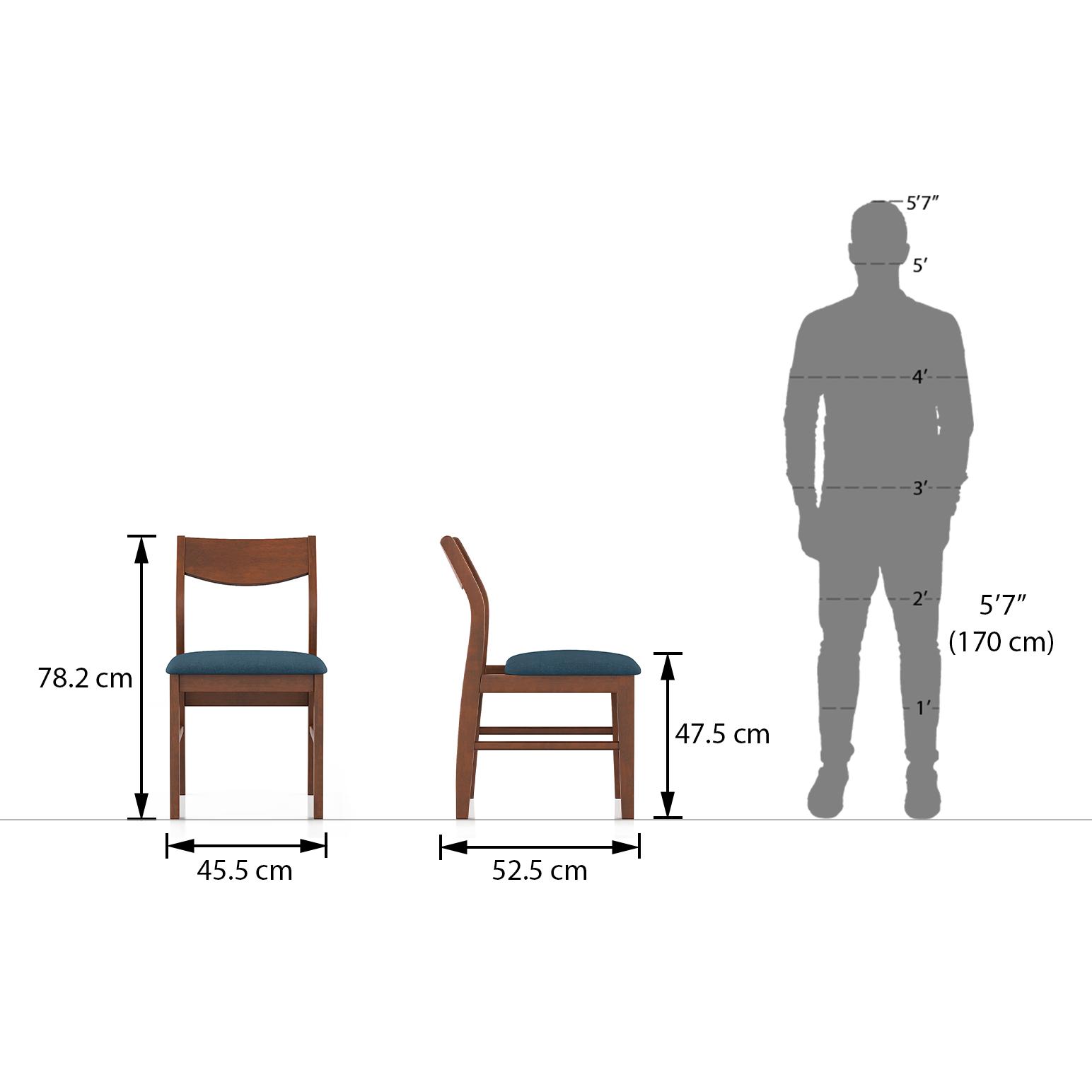Augusta Solid Wood Dining Chair Set Of 2 In Dark Walnut Finish With Grey Fabric Colour