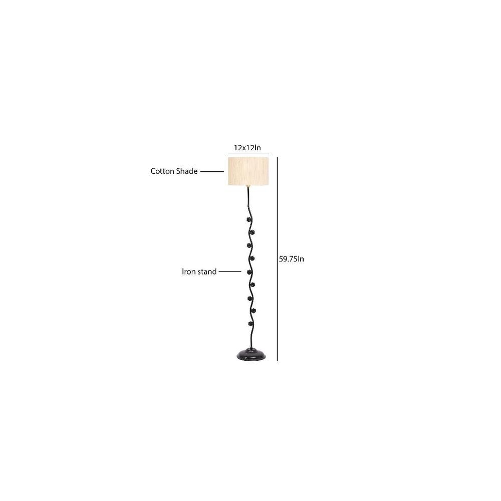 Karma Off White Fabric Floor Lamp with Black Iron Base