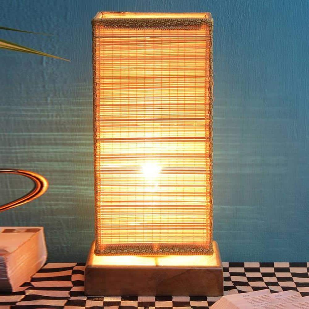 Ulmer Beige Bamboo Shade Table Lamp with Natural Wooden Base
