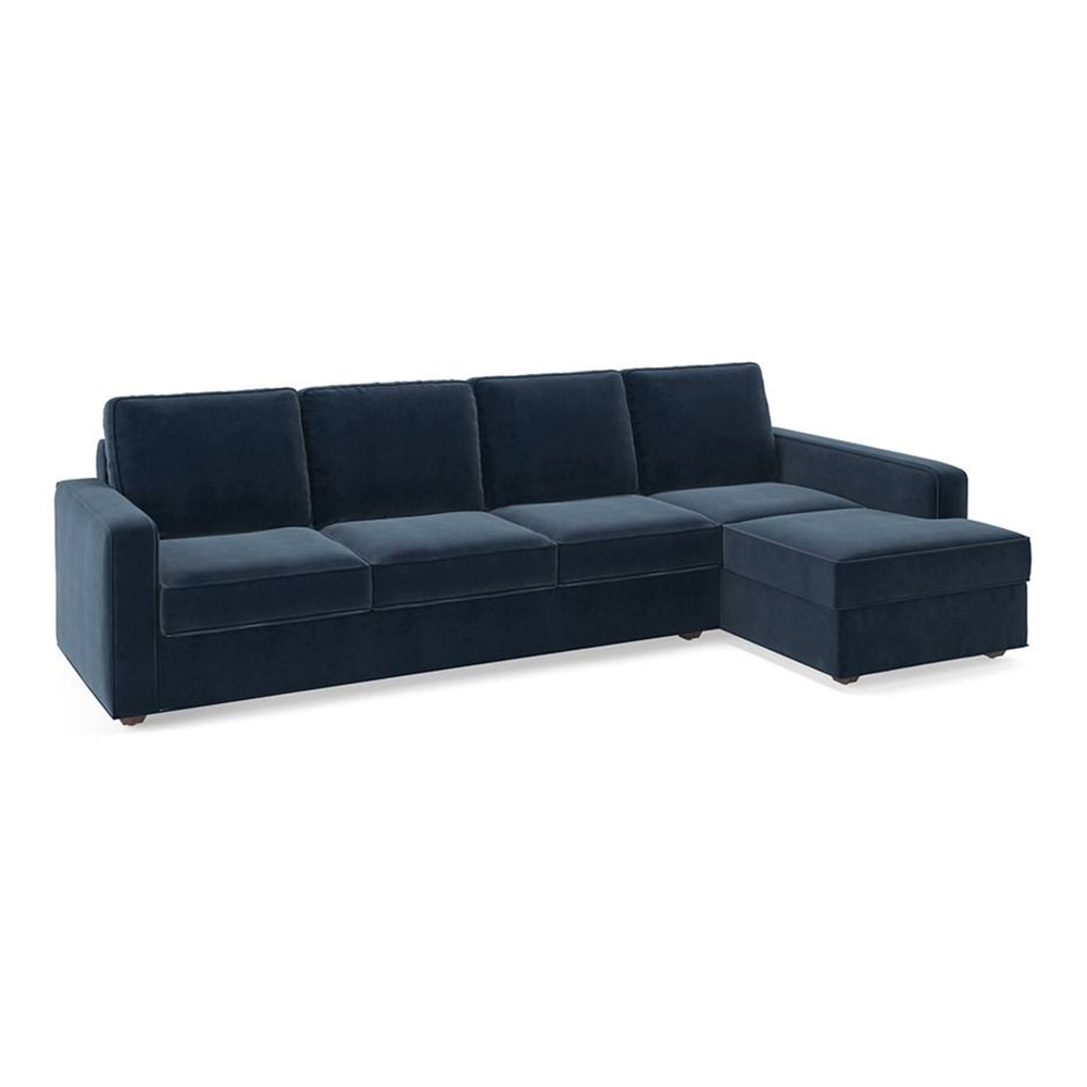 Apollo Sofa (Colour : Sea Port Blue Velvet, Cushion : Hard, Back Type : Regular, Seating Capacity : Right Aligned 3 Seater + Right Aligned Chaise + Ottoman)