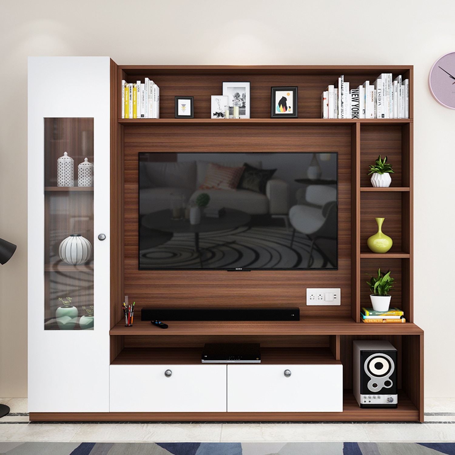 Casper Tv Unit Walnut And Frosty White 55 Inches Tv - Woodbuzz