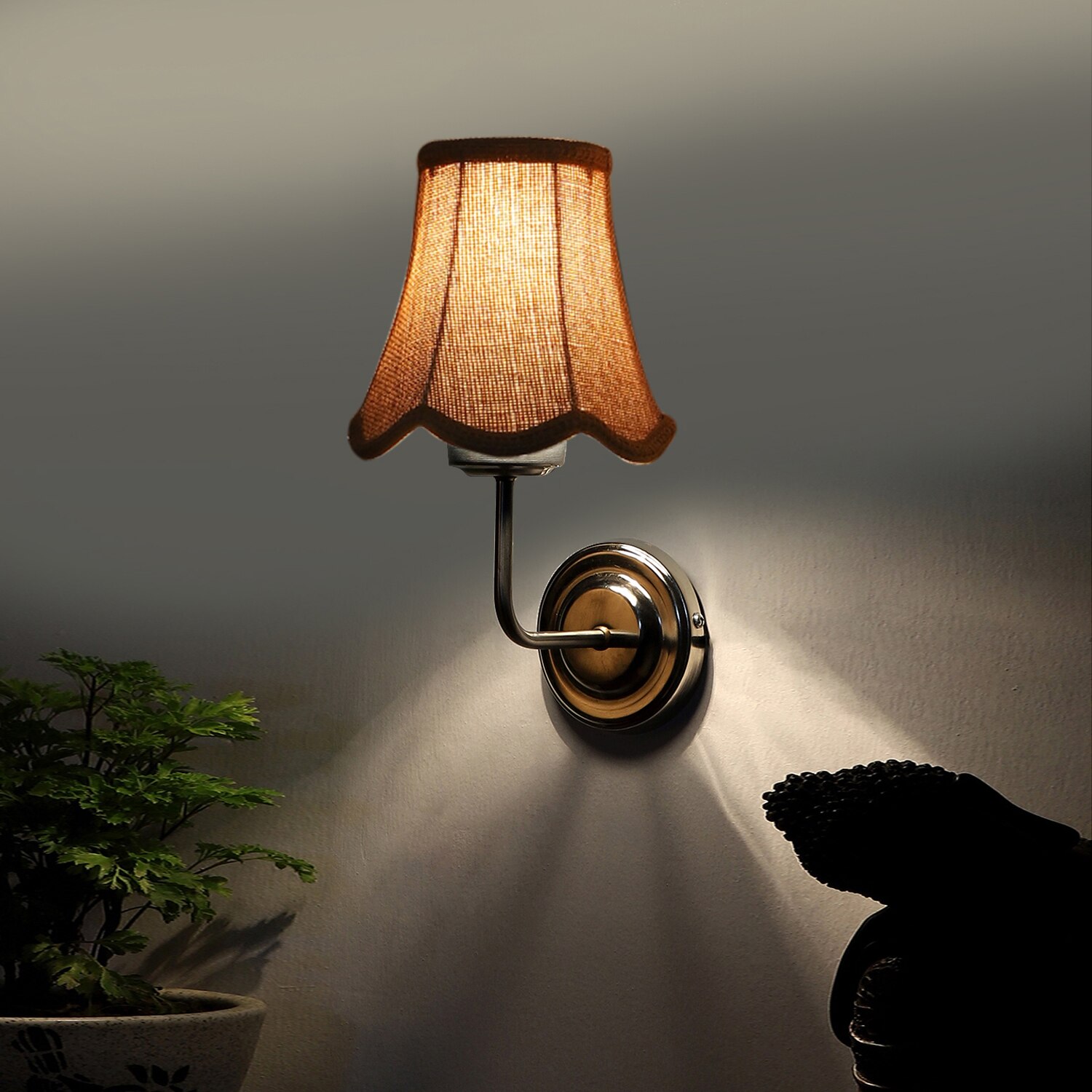 Devansh Steel Wall Mounted Lamp With Beige Jute Shade