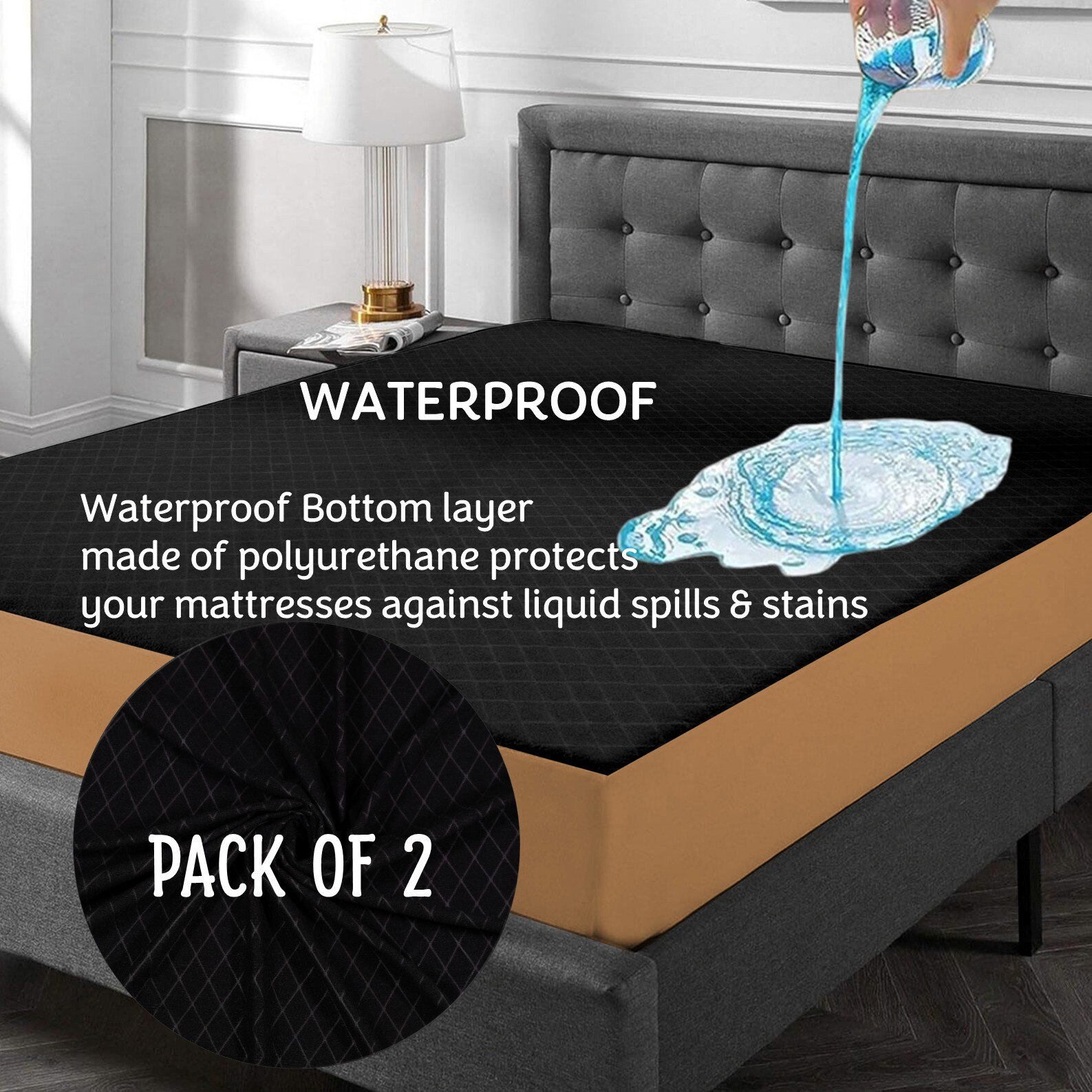 Premium Jacquard Polyester Fabric  Queen Size Bed  Waterproof Mattress Protector  Bed Cover 75x60  Pack of 2