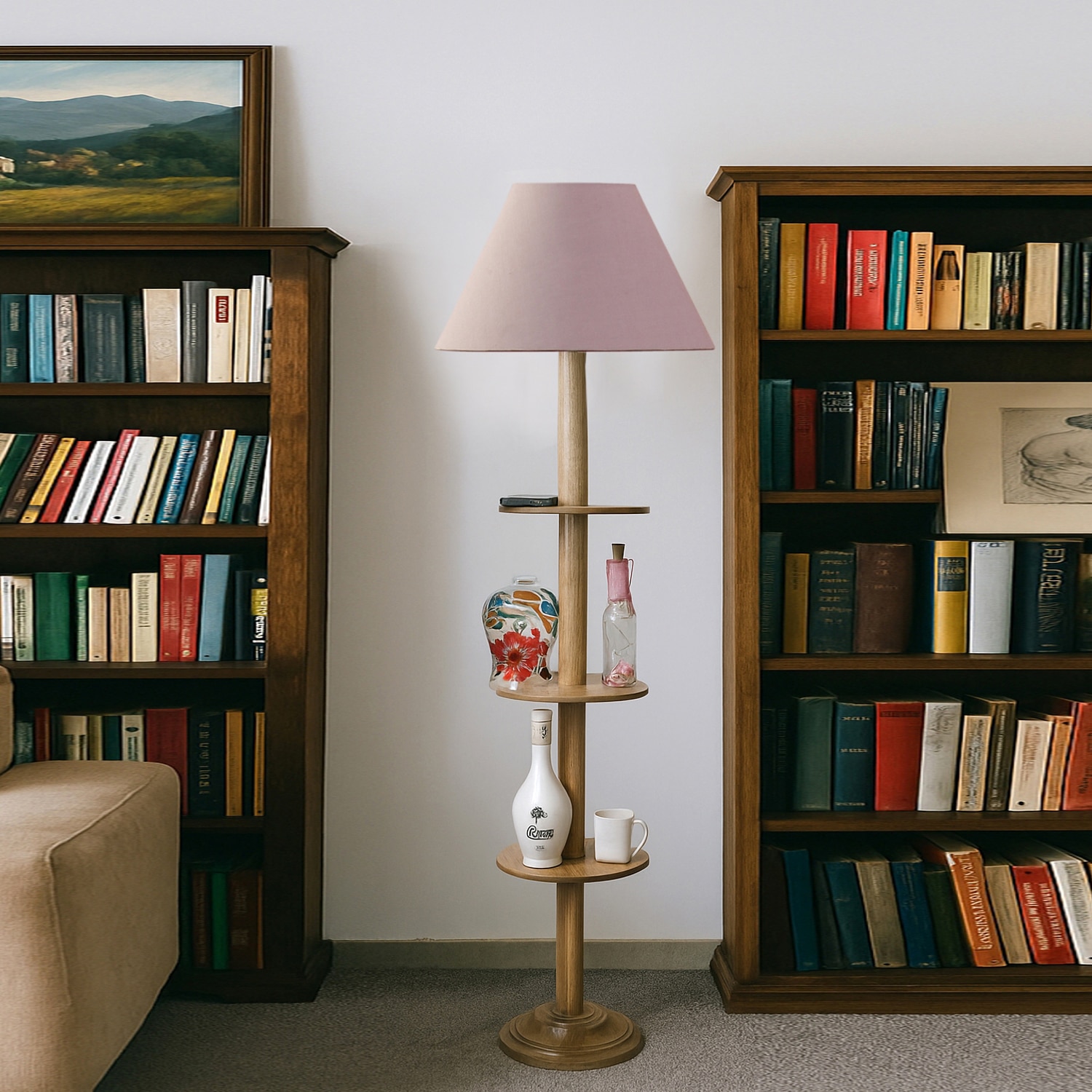 Devansh Shelf Wooden Floor Lamp