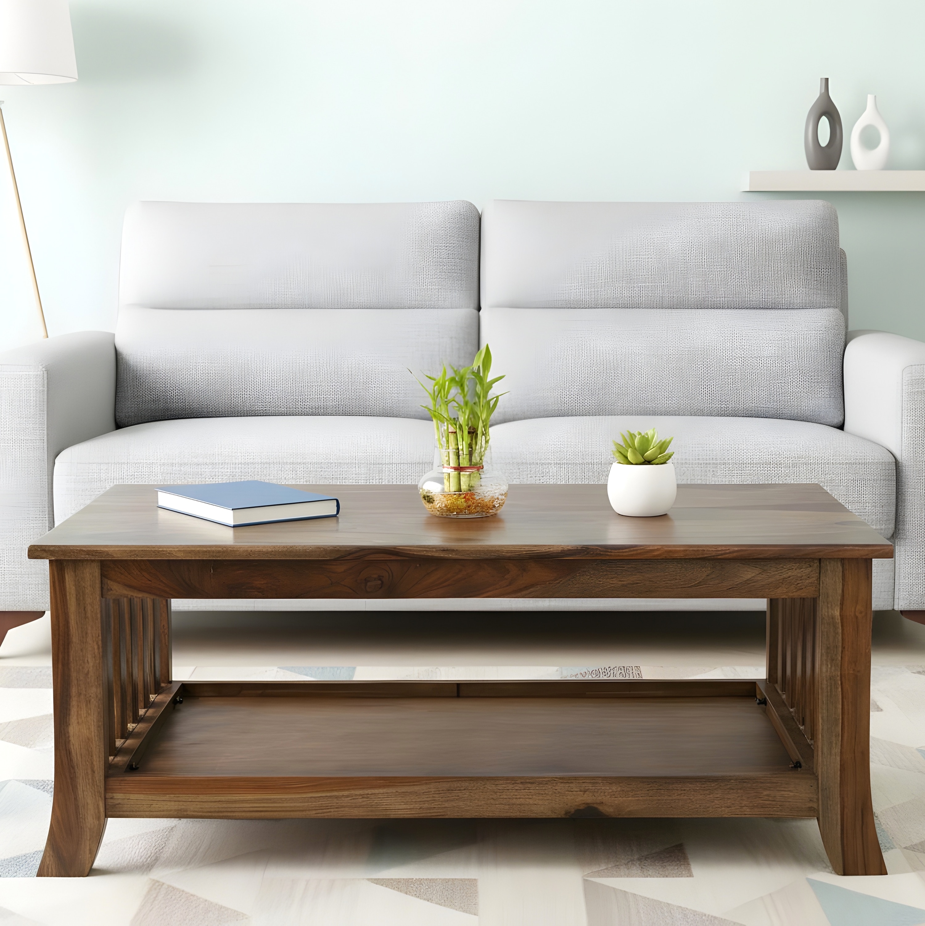 Omar Sheesham Wood Coffee Table In Teak Finish