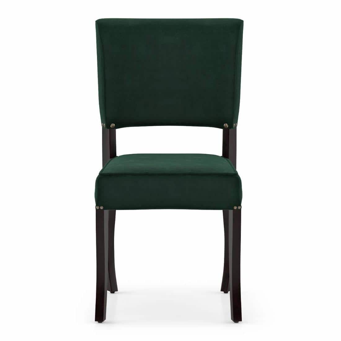 Aavya Solid Wood Dining Chair Set Of 1 In Mahogany Finish & Dark Green Colour