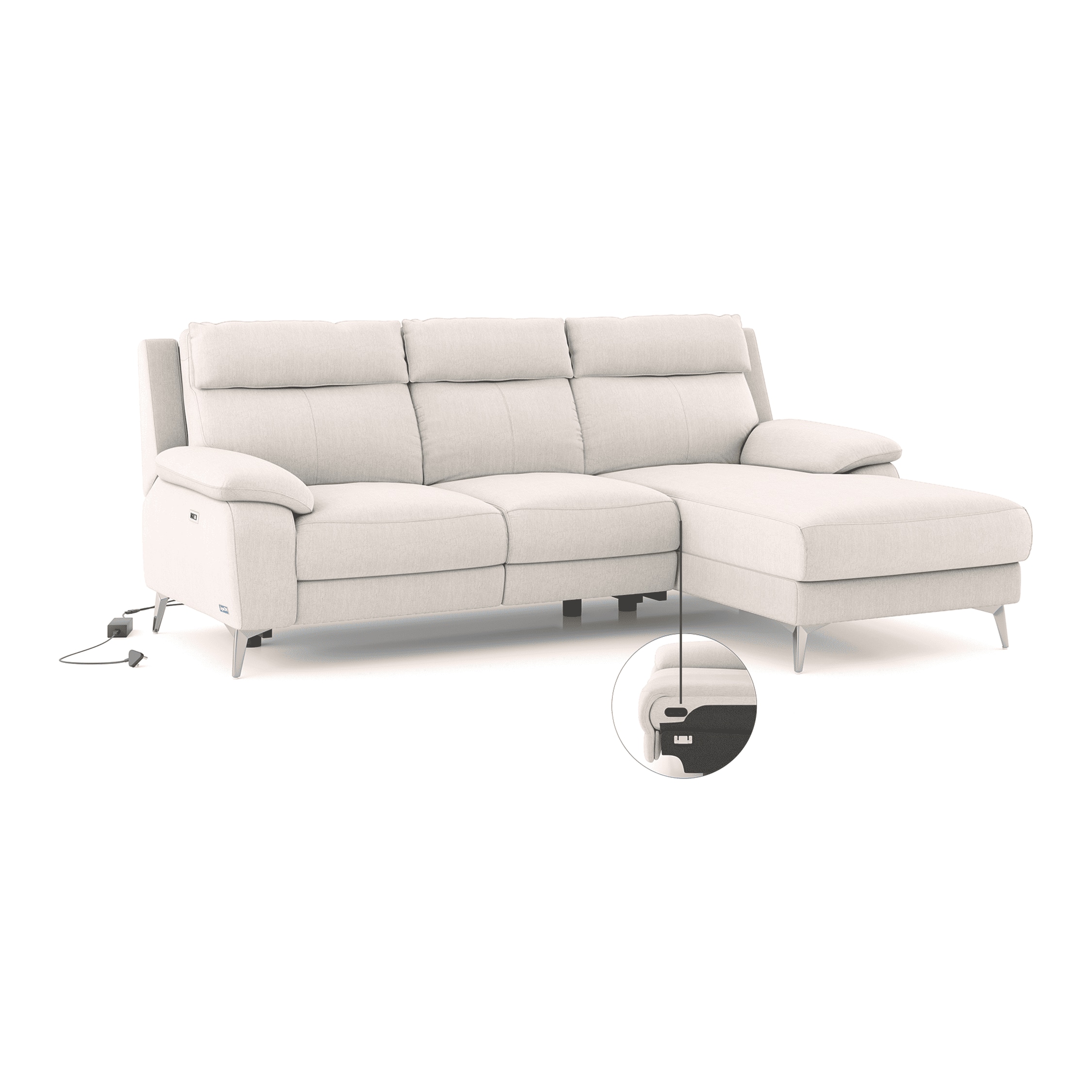 Emila Right Aligned Three Seater Sectional Recliner in Cream Colour