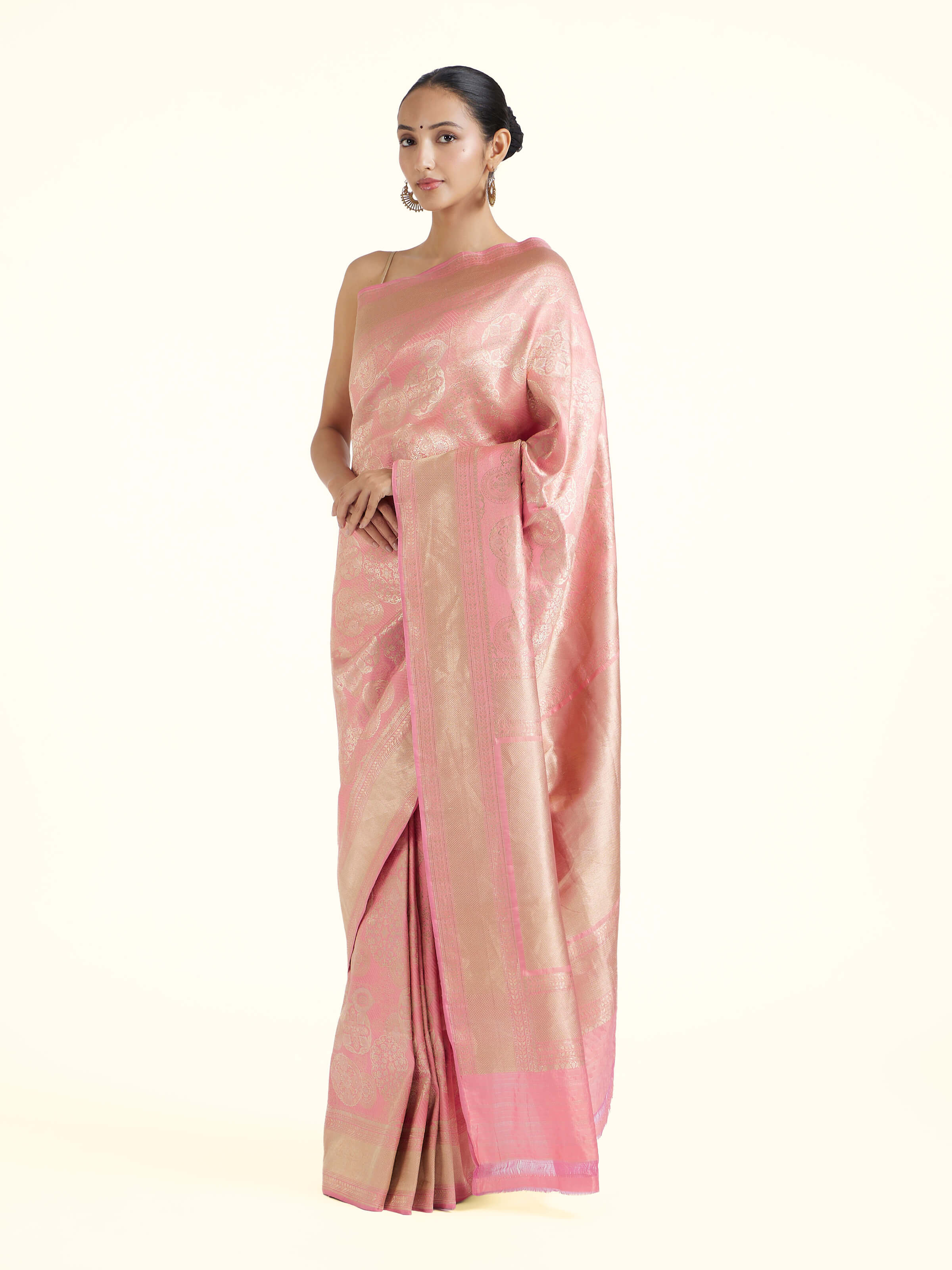 Peach Banarasi Brocade Silk Saree