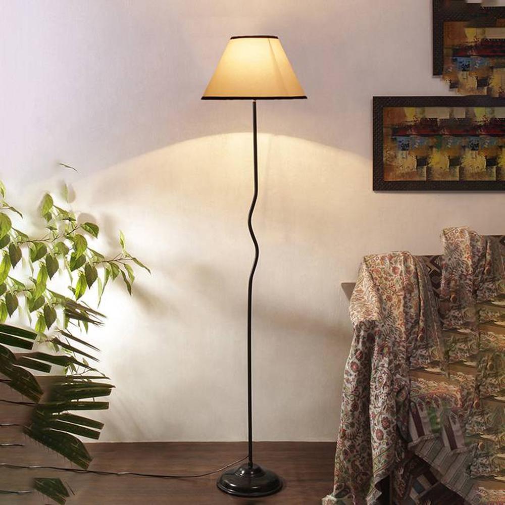Rowan White & Black Cotton Shade With Iron Floor Lamp