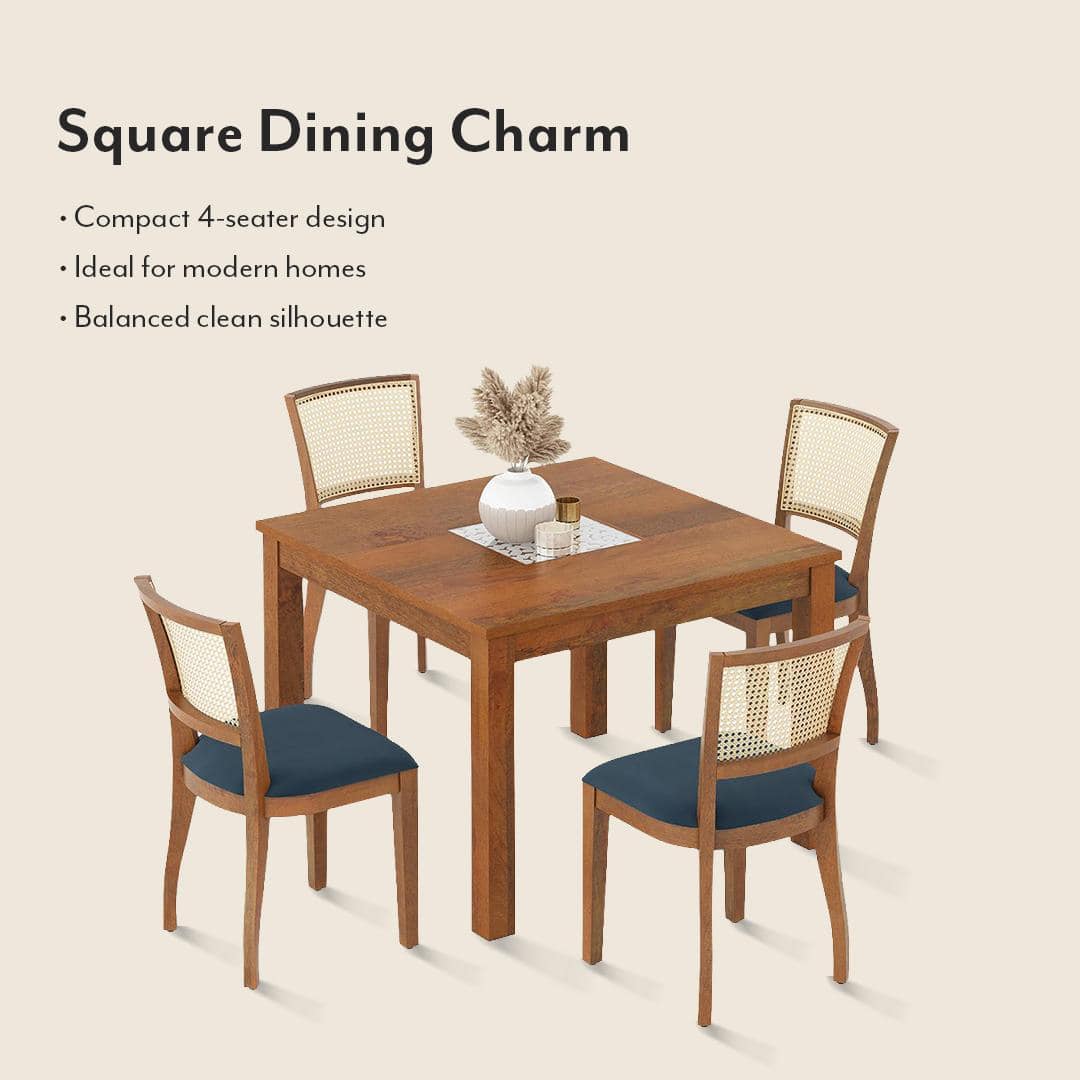 Brighton Square 4 Seater Dining Table With Reed Dining Chairs Set