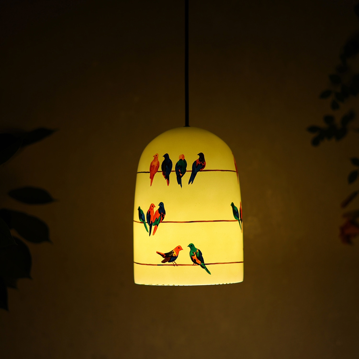 Flying Flock Glass Electric Hanging Light in White Colour