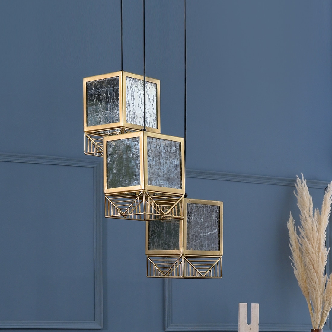 Sheesh Handcrafted Hanging Lamp Cluster of 3 - Orange Tree