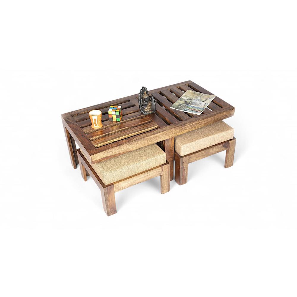 Irish Sheesham Wood 2 Seater Coffee Table Set In Teak Finish