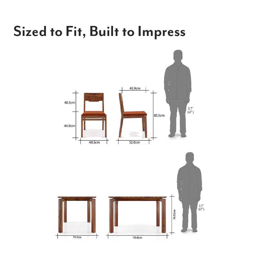 Catria - Kerry 4 Seater Dining Table Set (Colour- Wheat Brown , Finish- Teak)