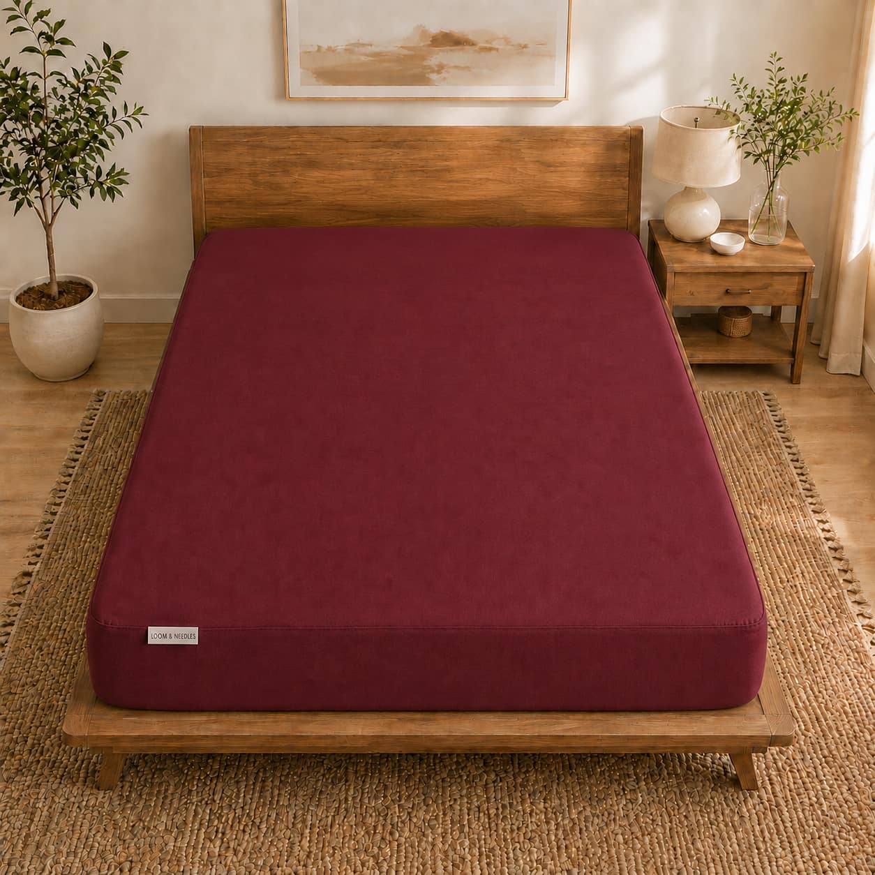 Loom and Needles Waterproof Mattress Protector Premium Cotton Mattress Bed Cover78x48 in Maroon