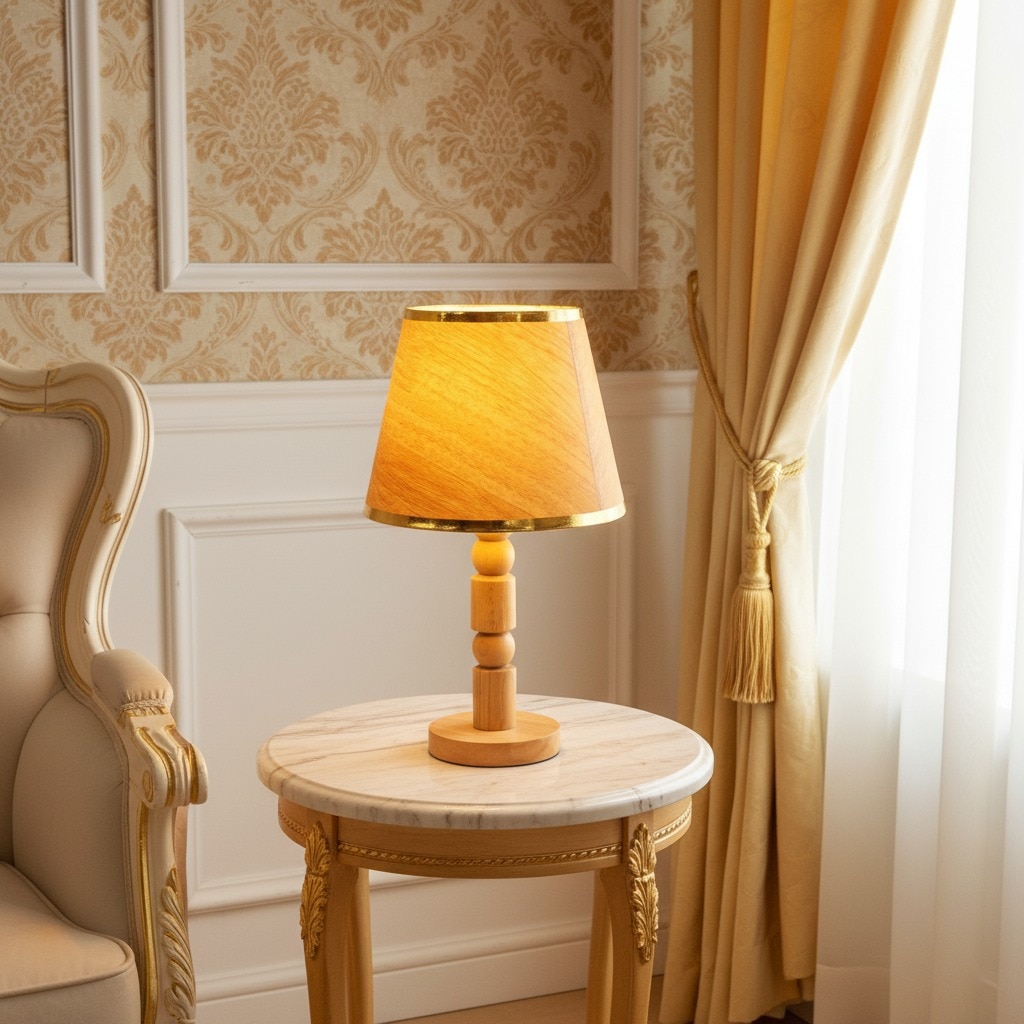 ELARE Table Lamp with Wooden Base and Jute Shade Nordic Style Side Lamp