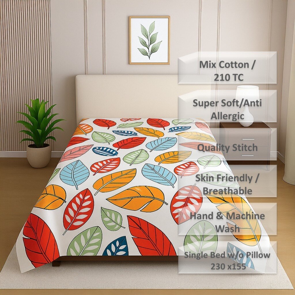 Multicolor Floral 210 TC Mix Cotton Flat Single Bed Size Bedsheet From Threads