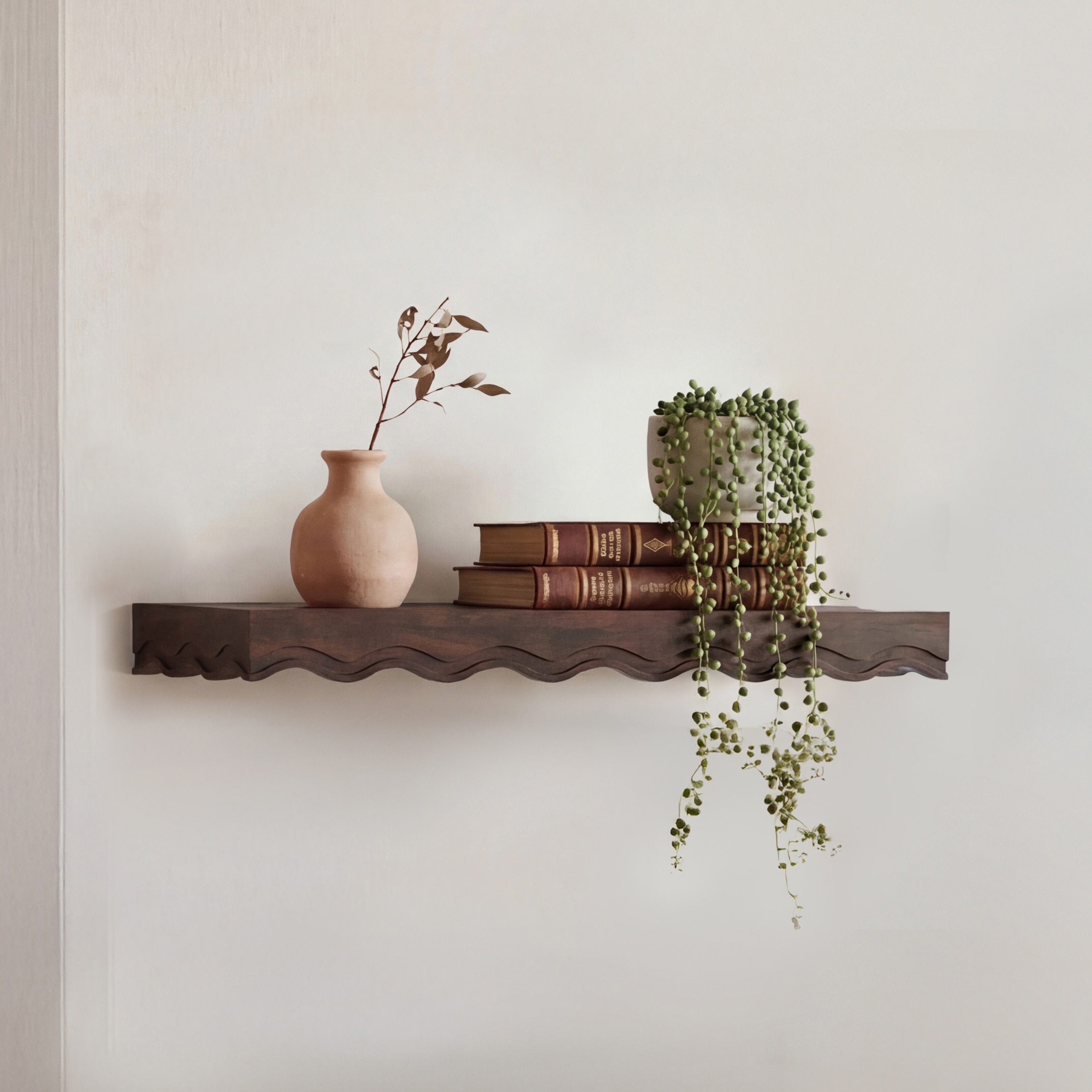 Ruki Solid Wood Wall Shelf Medium Size in Toasted Walnut Finish