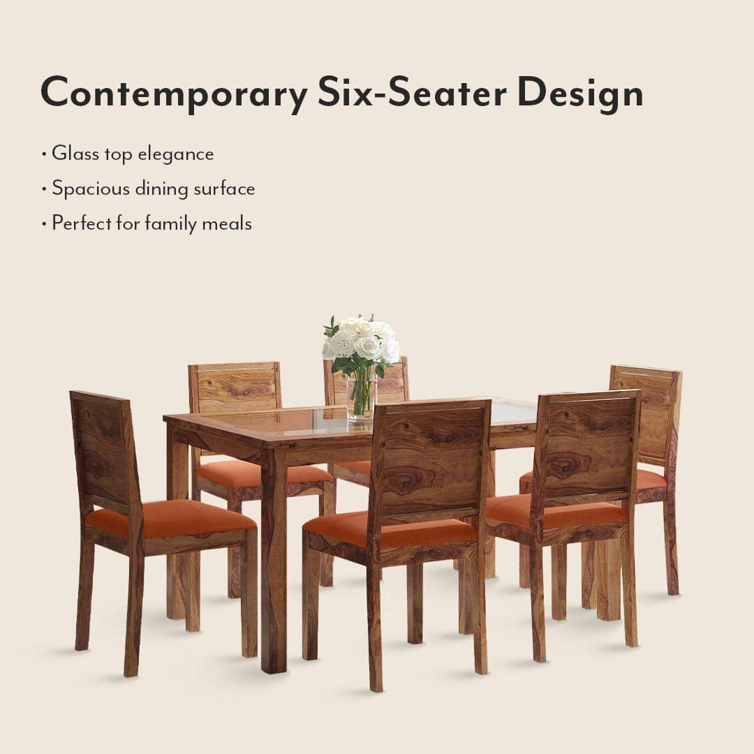 Floyd 6 Seater Dining Table Glass Top With Set Of 6 Oribi Dining Chairs