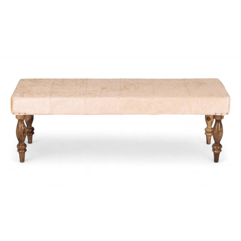 Cairo Soild Wood Bench In Velvet Cream Fabric