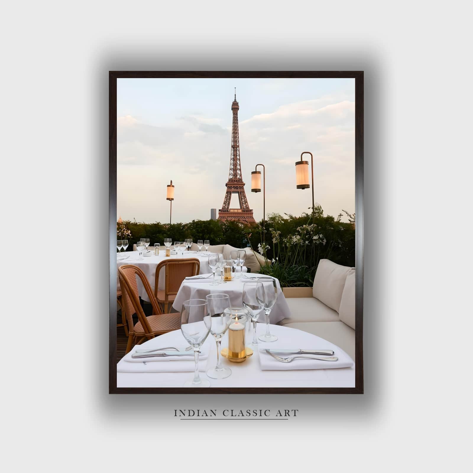 Beige Brown Stunning Eiffel Tower Printed Framed Canvas Canvas Wall Prints Set of 1 Multicolor Matte
