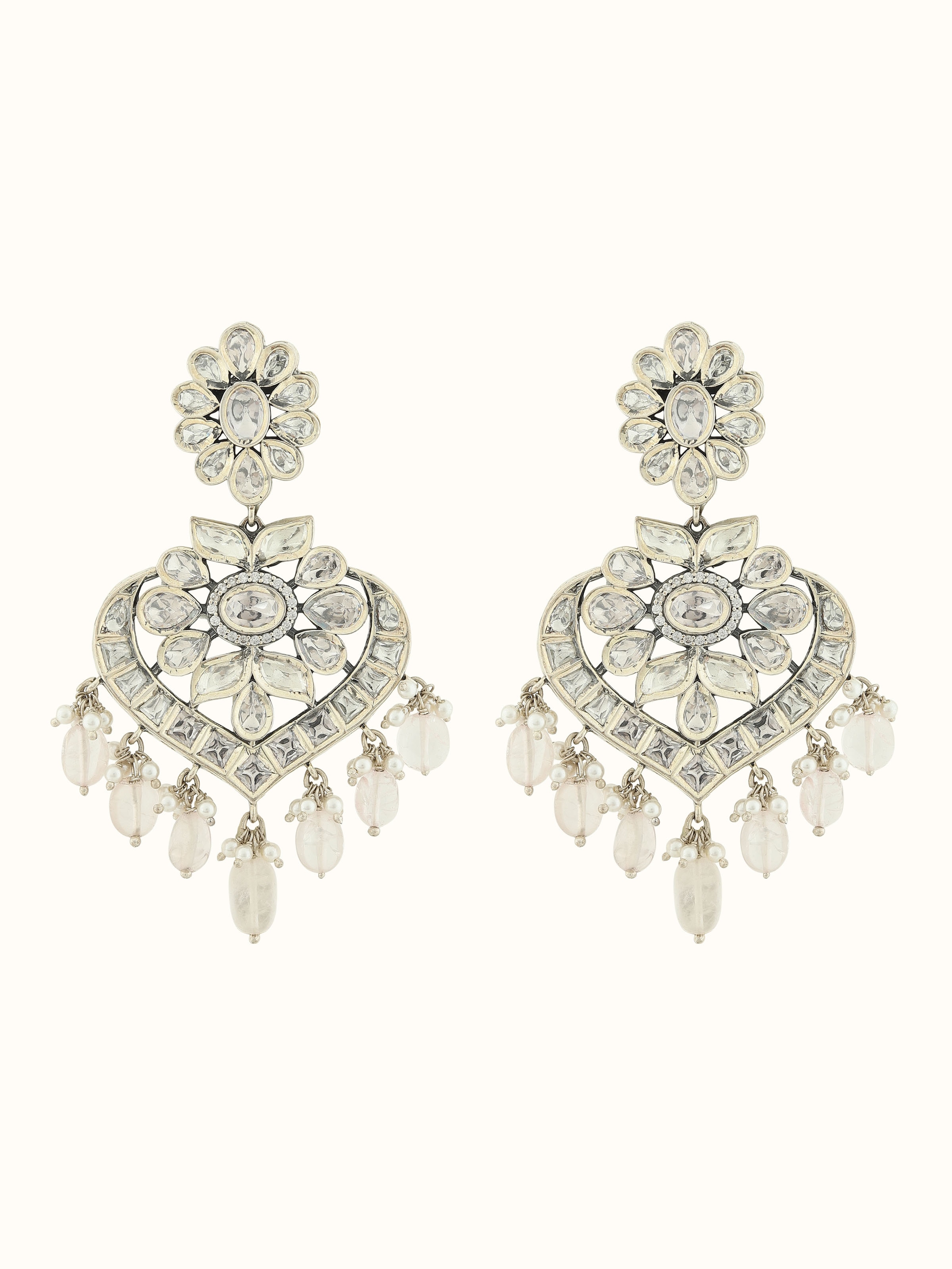 Dank Polki Silver Drop Earrings