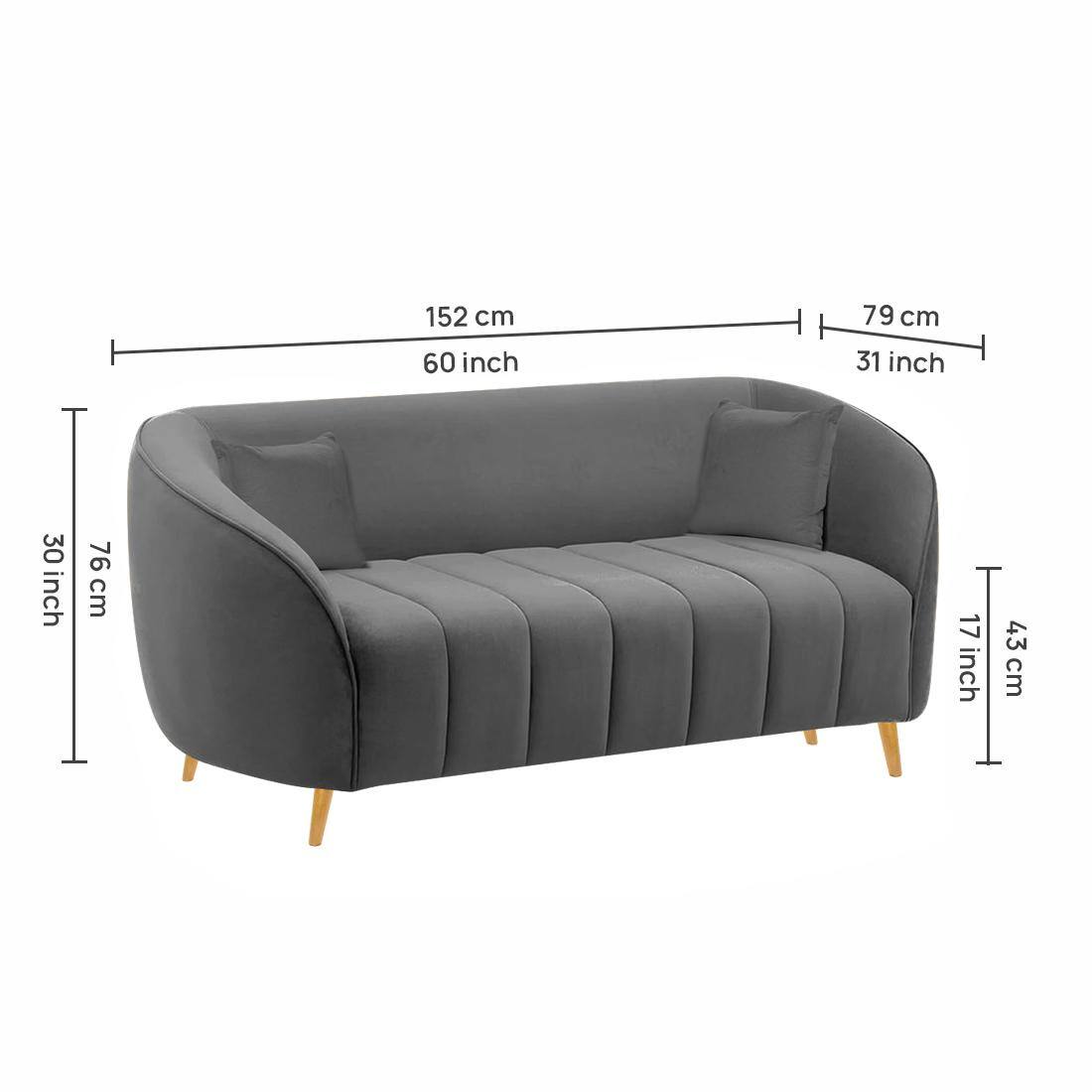 Nero Velvet 2 Seater Sofa in Dark Grey Colour