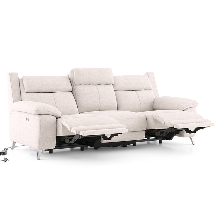 Emila Fabric Three Seater Motorized Recliner in Cream Colour