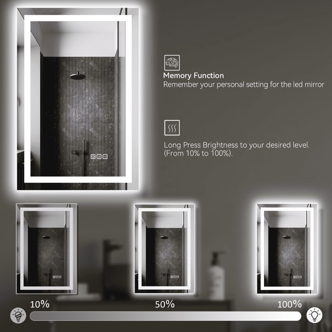 Rectangle  Vanity Mirror with Lights Modern LED Mirror