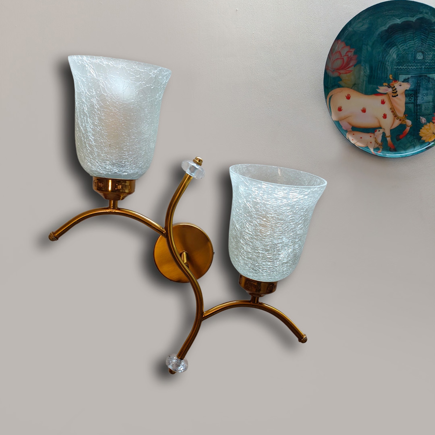 Devansh Metal Electric Wall Light in Gold Colour with White Shade Count of 2 Lights - Devansh