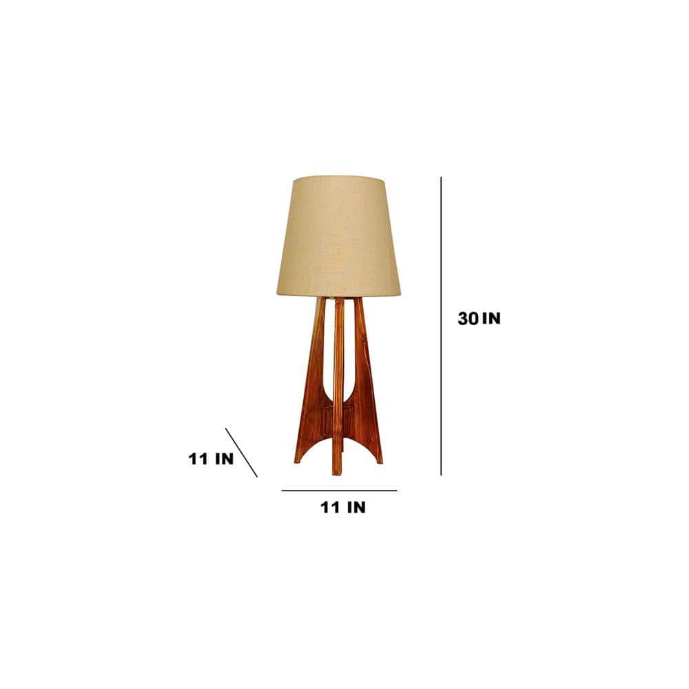 Laurent Brown Wooden Table Lamp with White Jute Lampshade