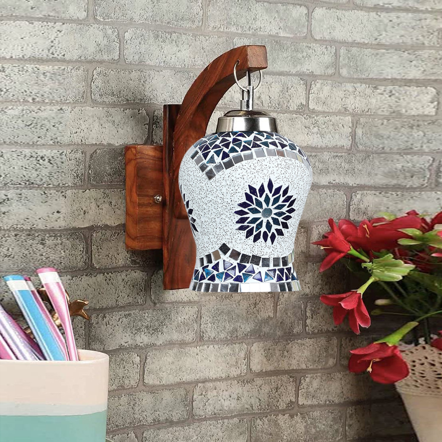 Devansh Solid Wood Electric Wall Light in Brown Colour with Multi Shade Count of 1 Light - Devansh