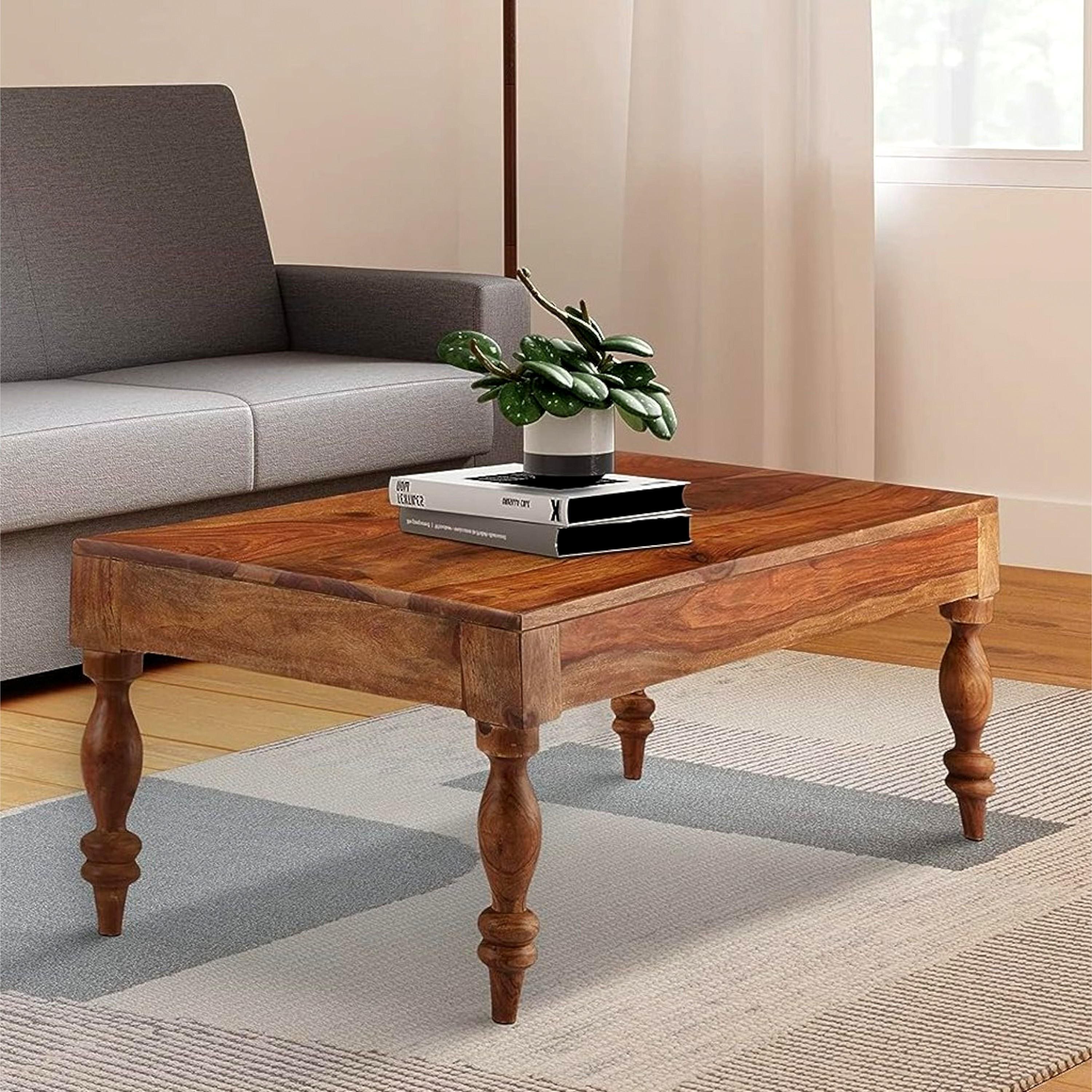 Hudson Sheesham Wood Traditional Rectangle Coffee Table In Natural Teak Finish