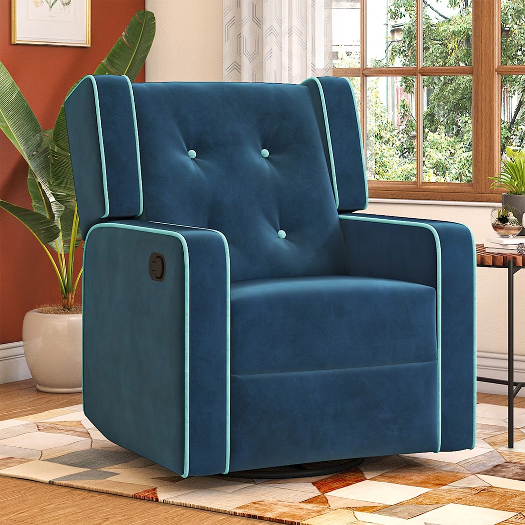 Irene One Seater Rocker Swivel Recliner in Night Blue Velvet Colour