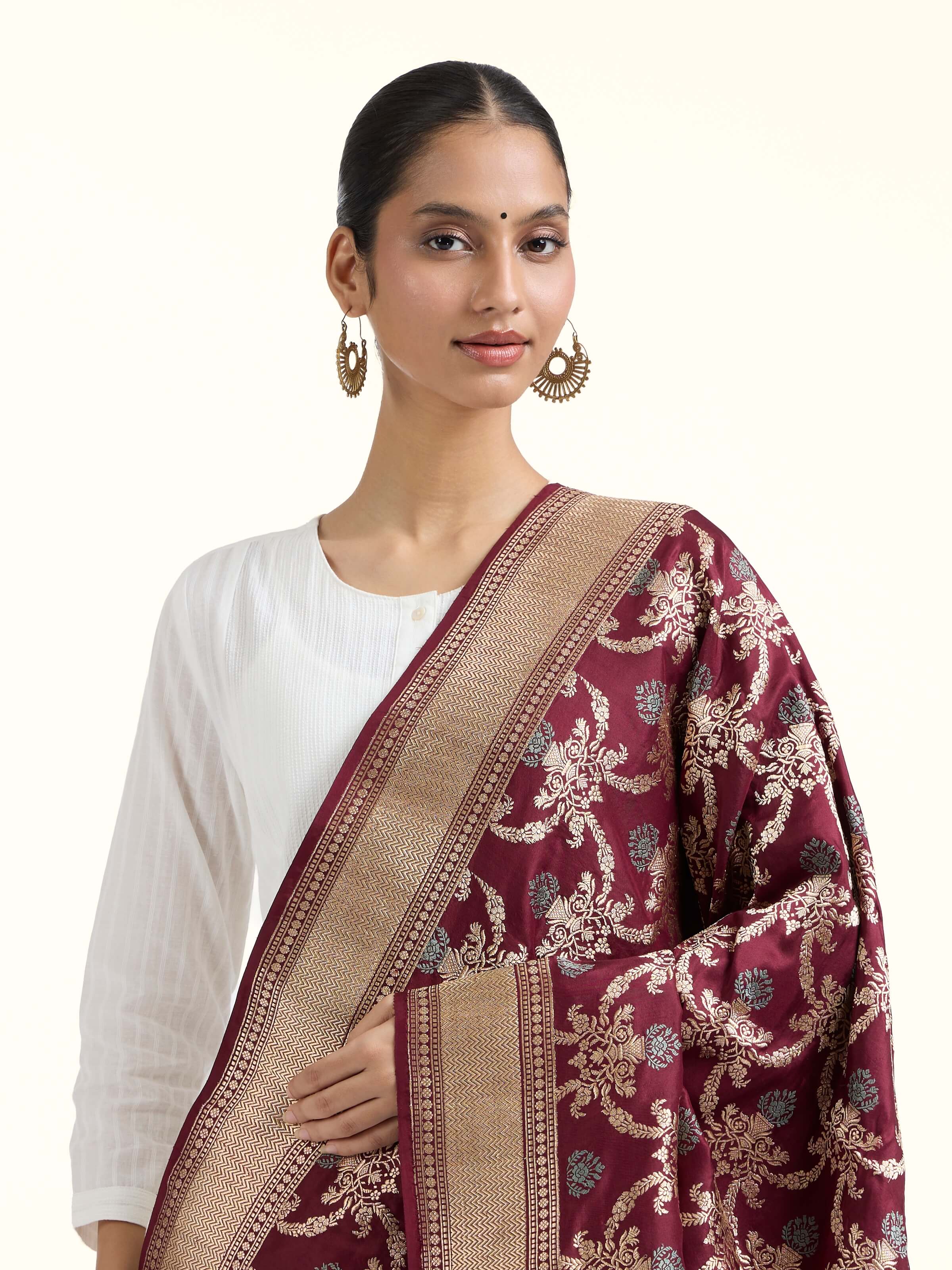 Brown Silk Banarasi Dupatta