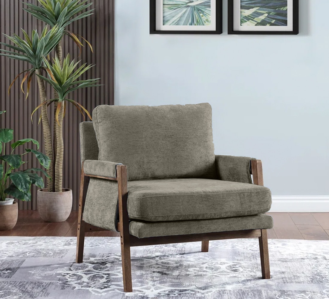 Serenity Boucle Fabric Arm Chair in Brown