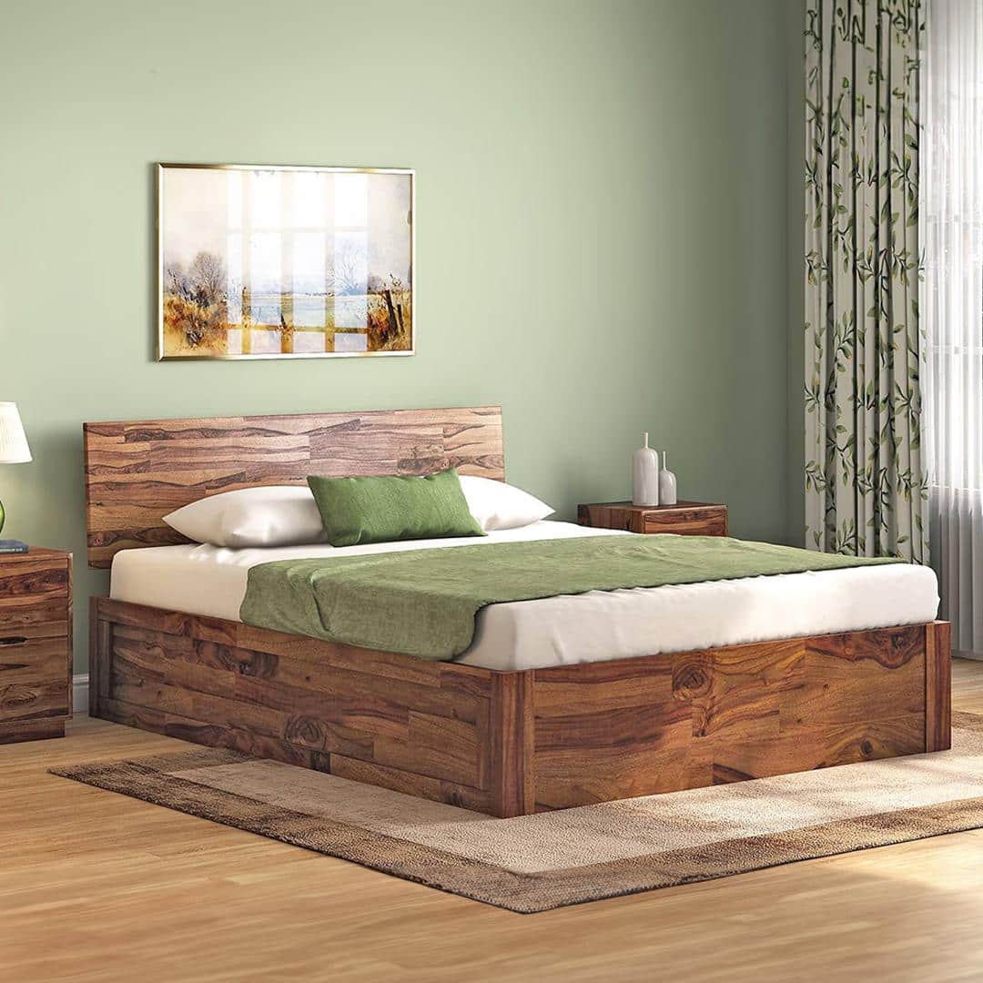 Boston Solid Wood King Size Box Storage Bed In Teak Finish