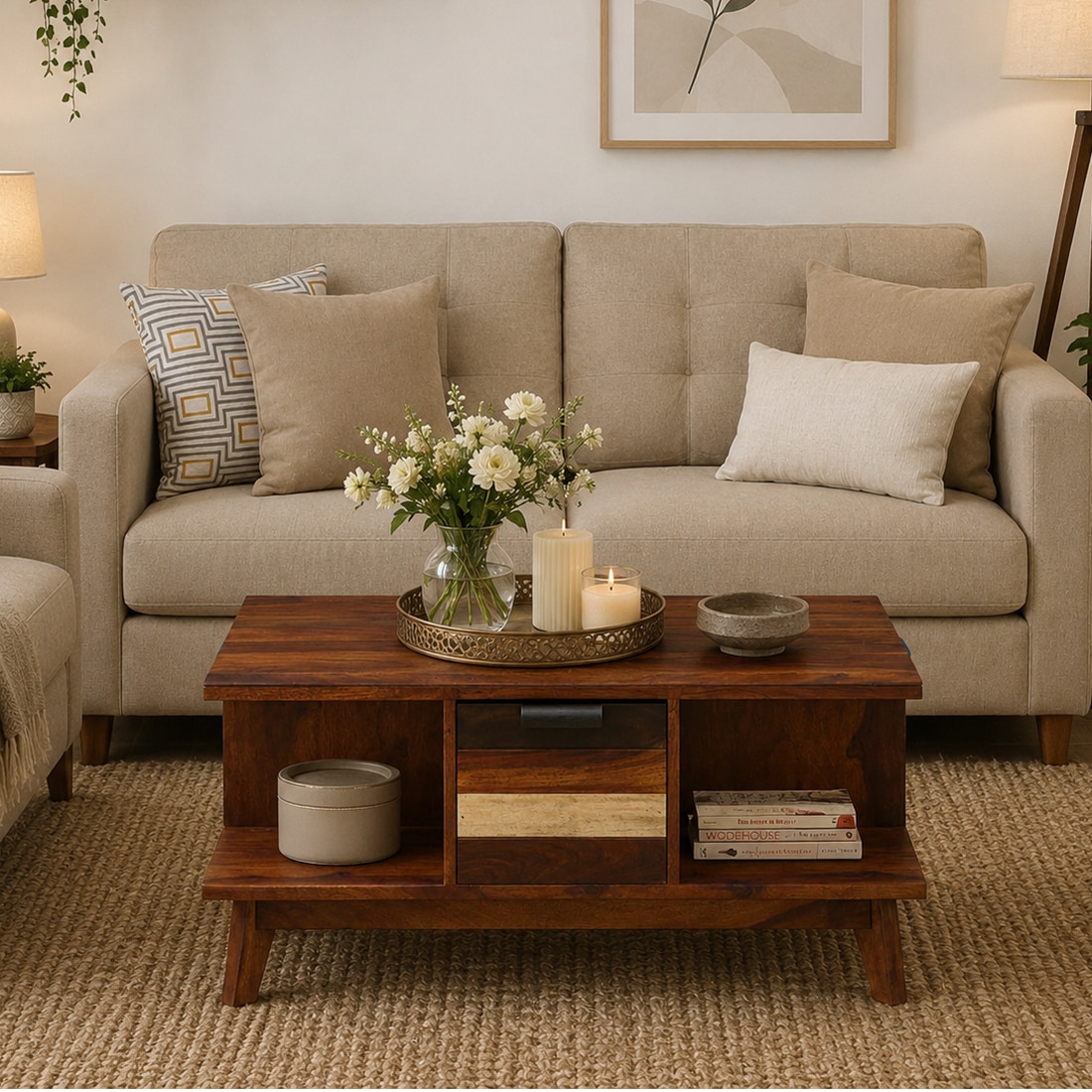 Clover Square Solid Wood Coffee Table In Dual Tone Finish - Jyoti Impex