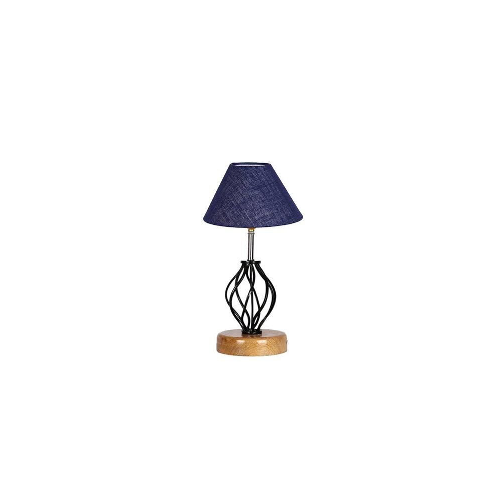 Joanna Blue Jute Table lamp with Wood & Iron Base
