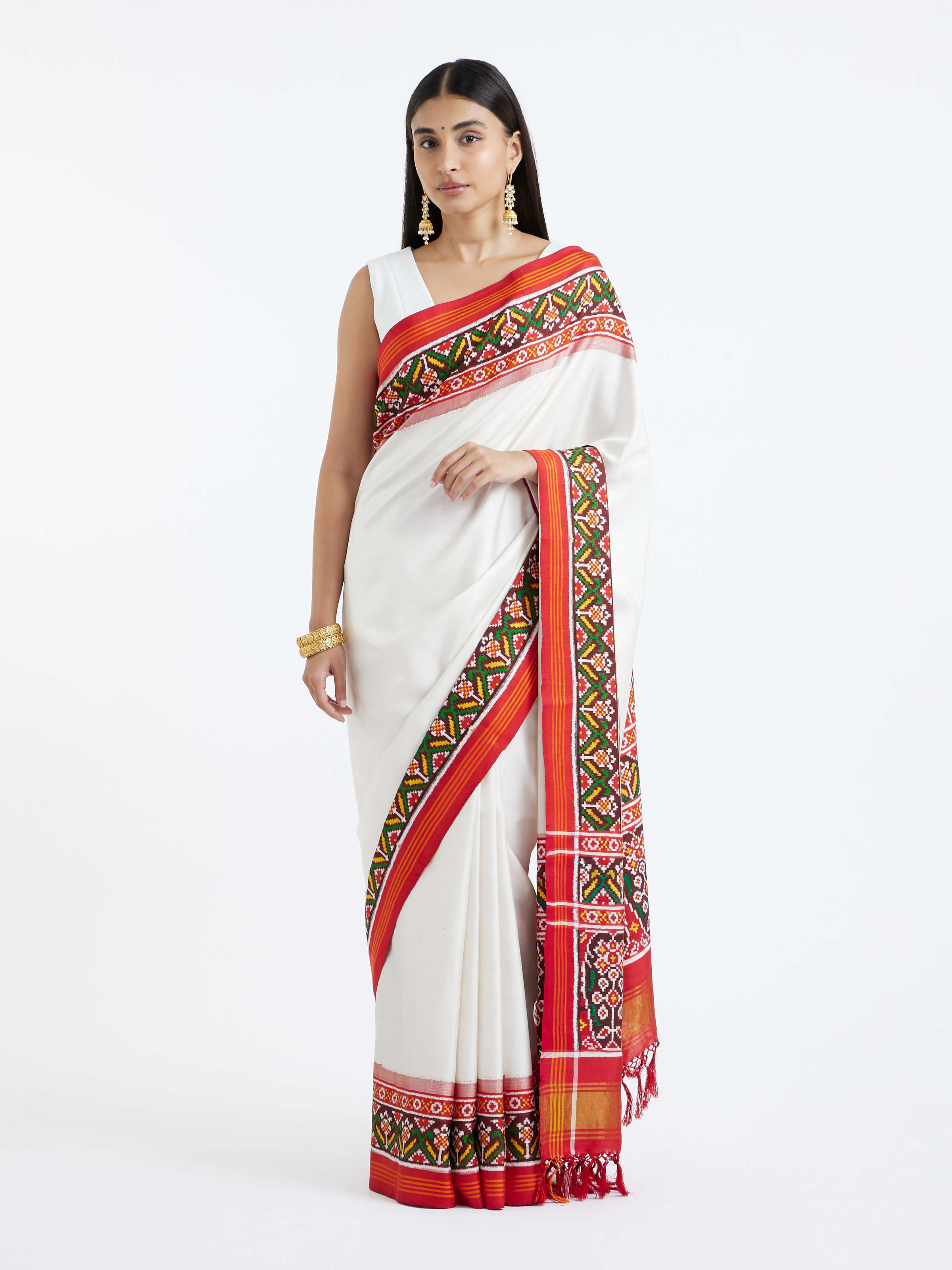 White Patan Patola Handloom Silk Saree