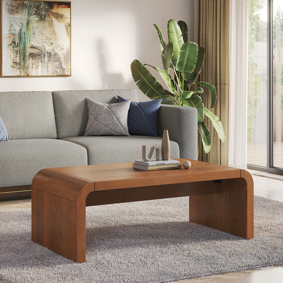 Quinn Rectangular Solid Wood Coffee Table In Amber Walnut Finish