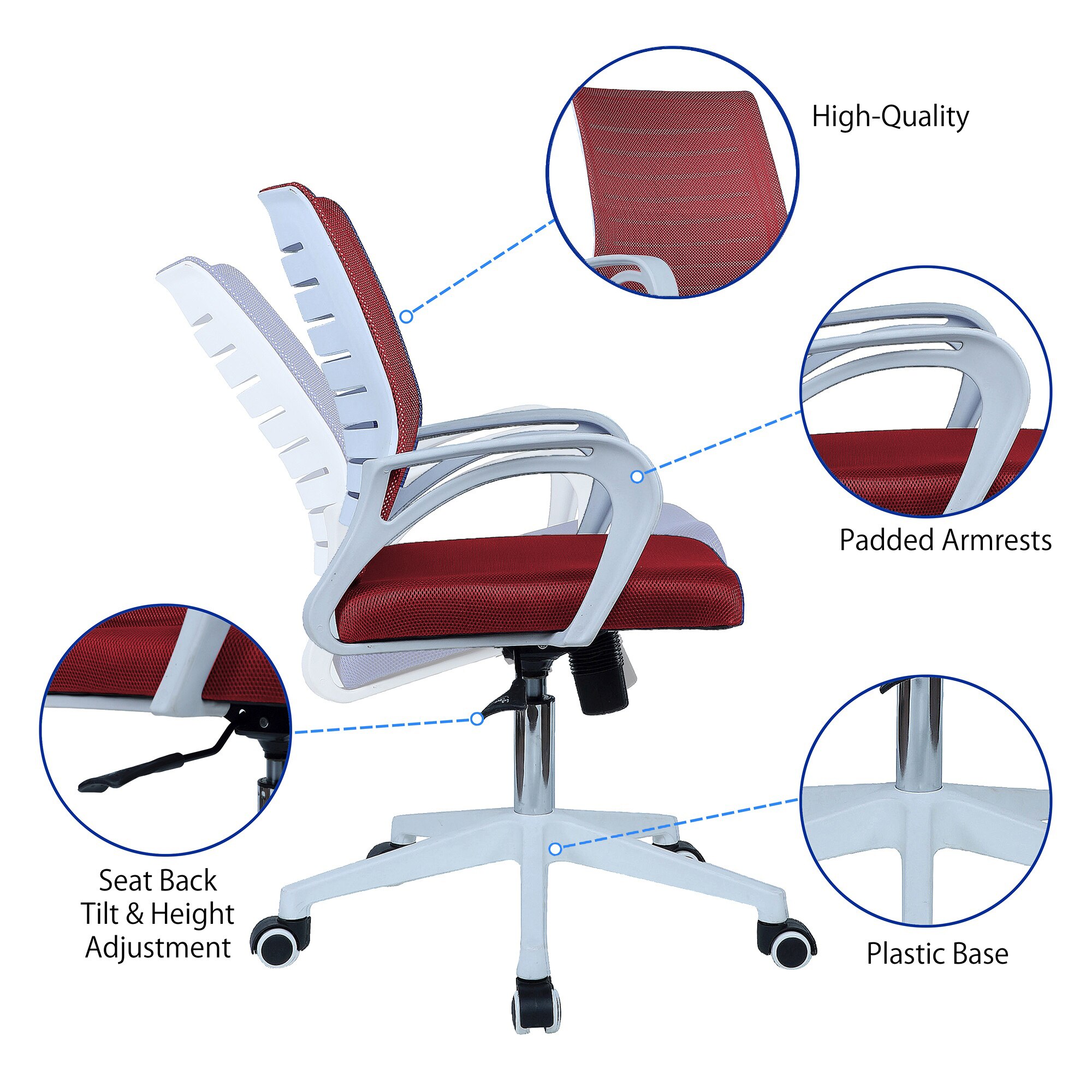 Mmarveal Mid Back Ergonomic Chair in Red Colour