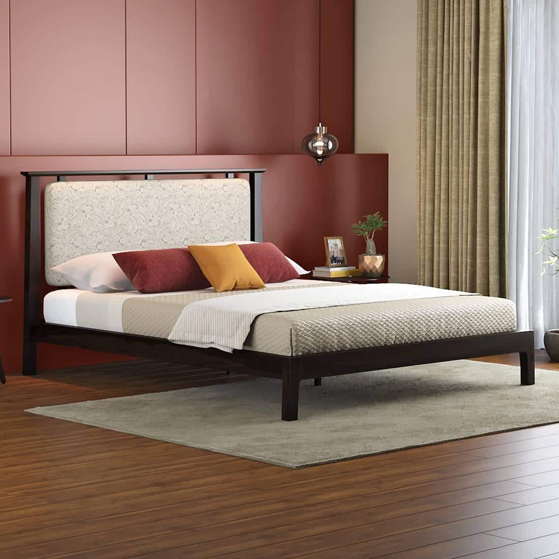 Satori Solid Wood Queen Size Bed In American Walnut Finish