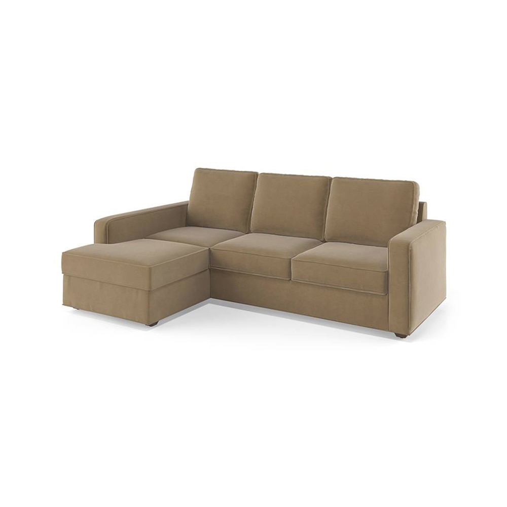 Apollo Compact Sofa (Colour : Fawn Velvet, Cushion : Soft, Back Type : Regular, Seating Capacity : Left Aligned 2 Seater + Left Aligned Chaise)