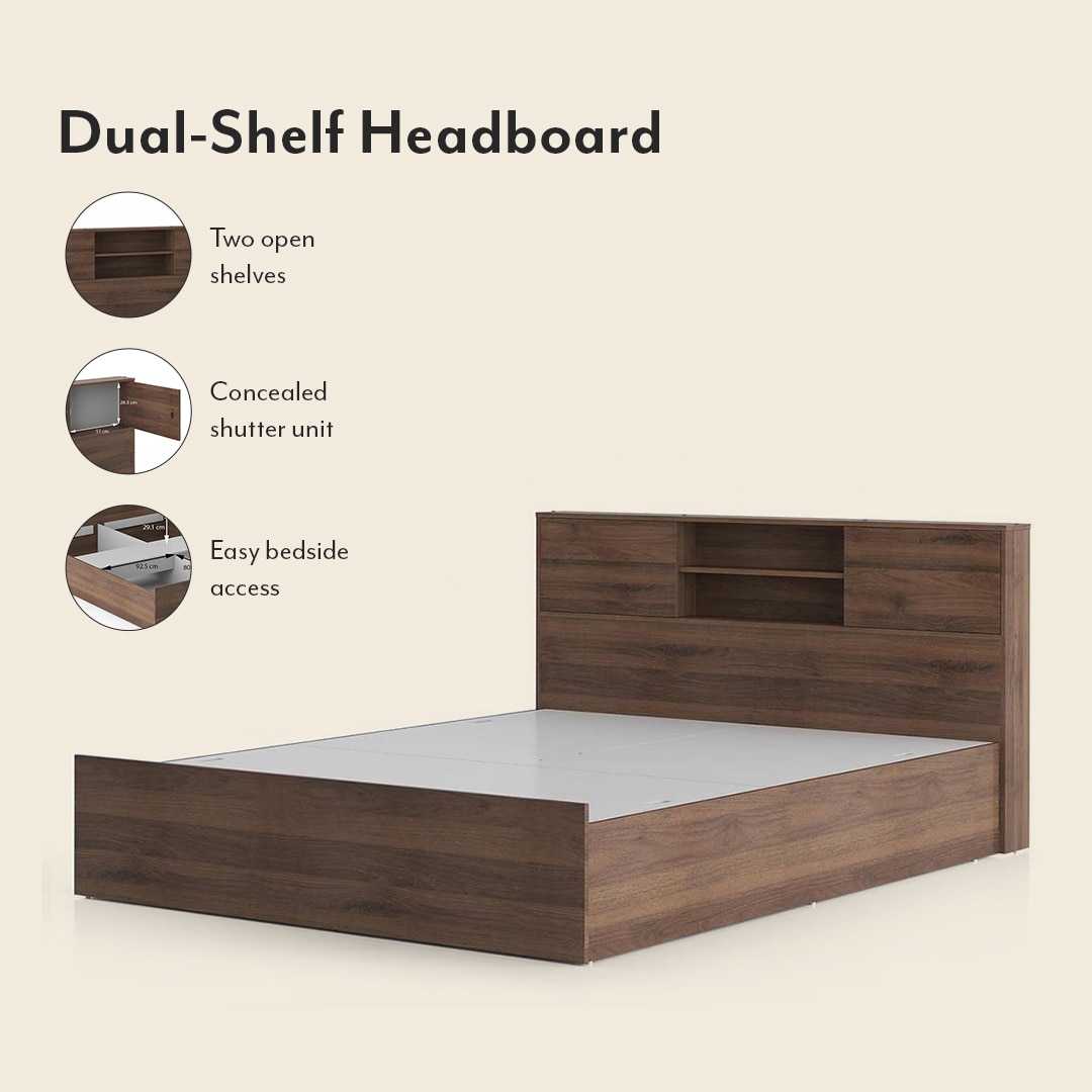 Amy Engineered Wood King Size Box Storage Bed In Classic Walnut Finish
