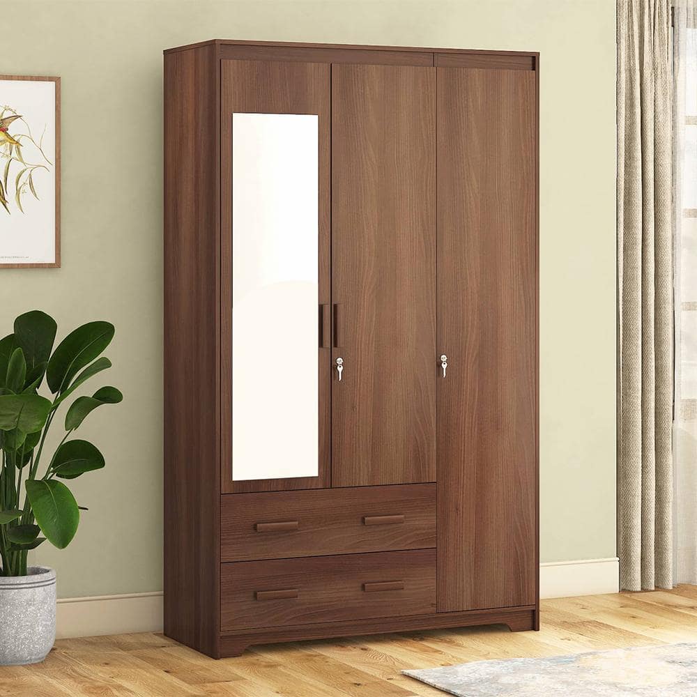 Hilton 3 Door 3 Drawer Wardrobe With Mirror and Lock in Chestnut Acacia Finish