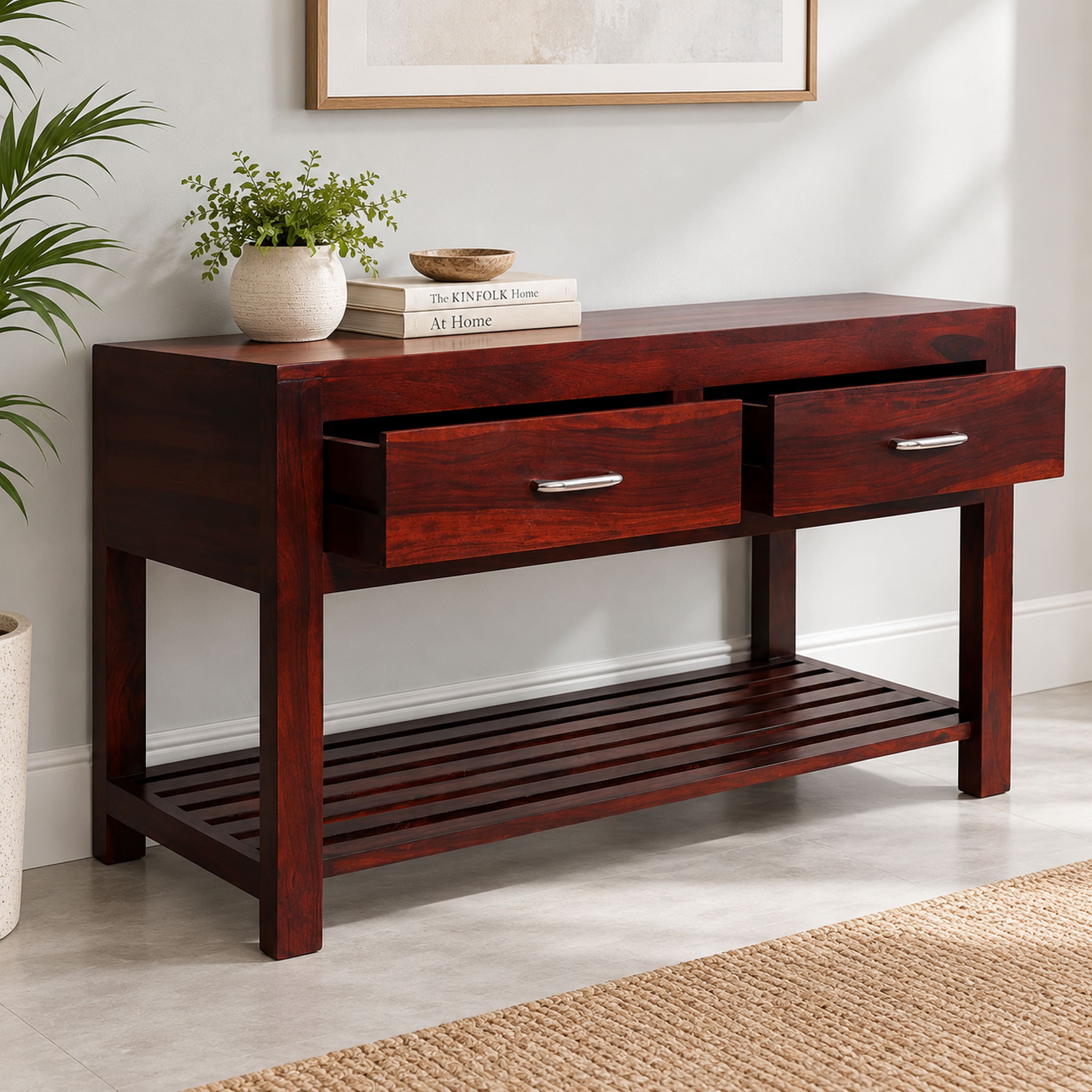 Elder Sheesham Wood Contemporary Console Table in Dark Walnut Finish