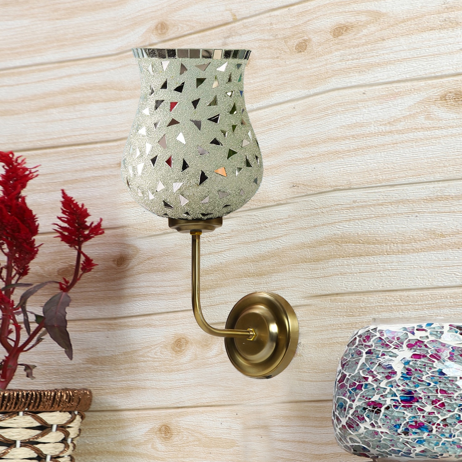 Devansh Metal Electric Wall Light in Gold Colour with Multicolor Shade Count of 1 Light - Devansh